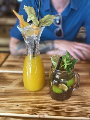 Delicious drinks! Mango Nectar and House Iced tea    at Lôc Vegan in Mainz