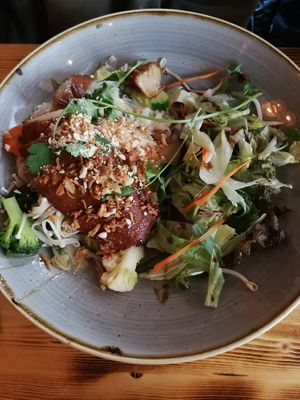 vegan duck & rice noodles at Lôc Vegan in Mainz