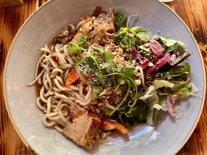 Fried Udon Noodles with vegetables and tofu  at Lôc Vegan in Mainz