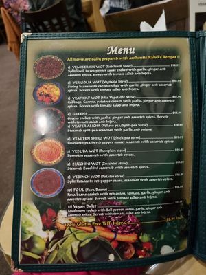 Menu at Buna Ethiopian in Los Angeles