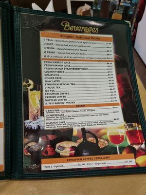 Menu at Buna Ethiopian in Los Angeles