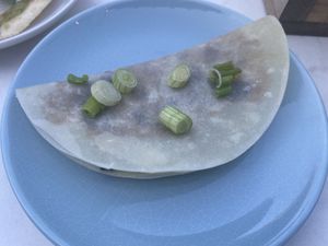 Chinese pancake with oyster mushrooms. at Rozey in Delft