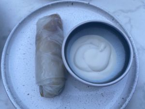 Vietnamese springroll with coconut dipping sauce. at Rozey in Delft