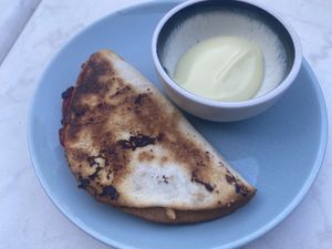 Quesadilla with veganaise instead of sour cream.  at Rozey in Delft