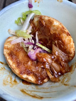 Sad pulled jackfruit bun….  at Rozey in Delft