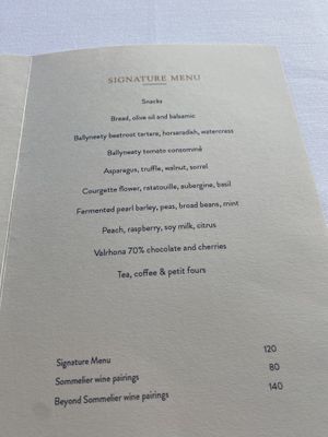 Tasting Menu  at Adare Manor Hotel in Adare
