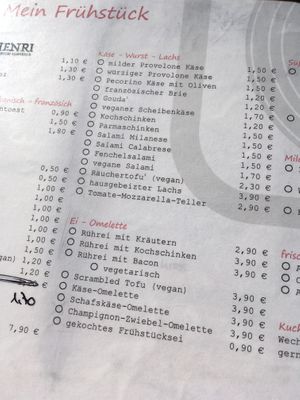breakfast menu 2 at Centrum Linden in Hannover