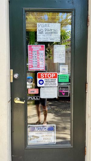 Front door. ‘Mandatory’ masks...  at Philly Vegan in Richmond