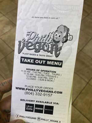 Menu   at Philly Vegan in Richmond