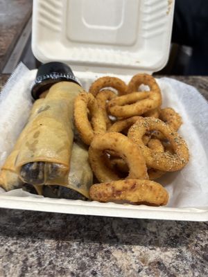 Philly egg roll with onion rings  at Philly Vegan in Richmond