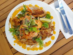 The heura salad was delicious! at Ahimsa in Mallorca