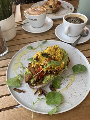 Scrambled tofu toast   at Ahimsa in Mallorca