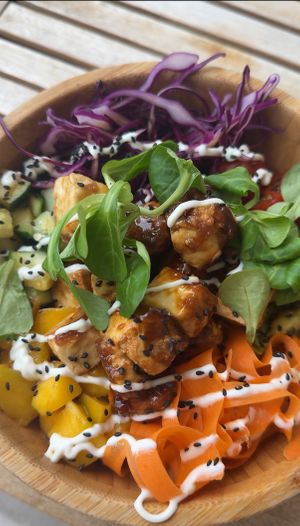 Vegan tofu bowl  at Ahimsa in Mallorca