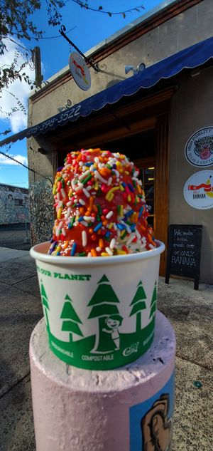 Sprinkles and homemade strawberry sauce at The Chilly Banana in Philadelphia