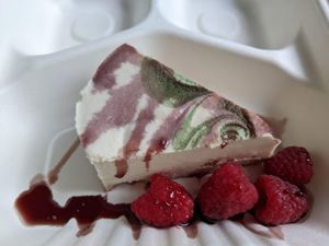 Lime coconut raw cheesecake at Chez Zac Pizzeria in Montreal