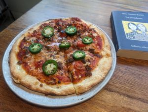 El Diablo with beyond meat at Chez Zac Pizzeria in Montreal