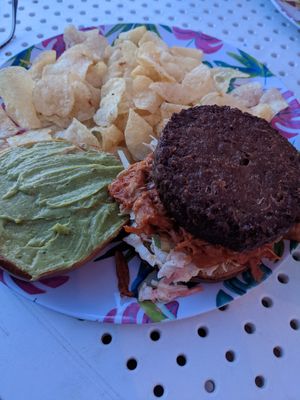 Jackfruit burger with extra beyond patty at Coconut Joes in Tobermory