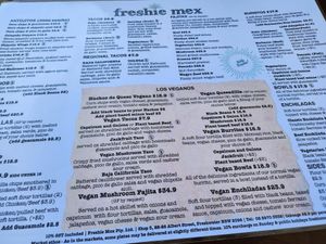 Vegan menu at Freshie Mex in Freshwater