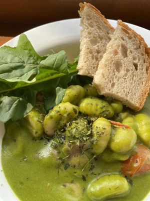 Pesto gnocchi.  Roasted garlic slices made it super tasty    at Breaghetti Itaewon in Seoul