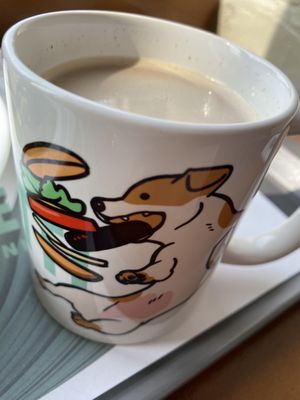 Milk tea in a cute cup    at Breaghetti Itaewon in Seoul