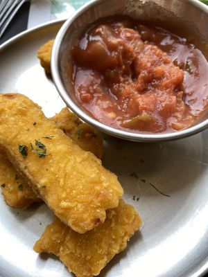 These tofu tenders reminded me of fish sticks and I love them    at Breaghetti Itaewon in Seoul