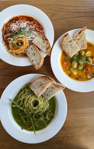 Meat tomato spaghetti, cheddar cheese gnocchi and basil spaghetti  at Breaghetti Itaewon in Seoul