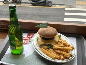 Vegan cheese burger and fries  at Breaghetti Itaewon in Seoul