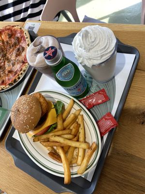 Vanilla milkshake with whip, chocolate drink, sparkling water   at Breaghetti Itaewon in Seoul