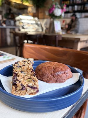 Flapjack and peanut butter/chocolate/banana cookie  at South Coast in Bournemouth