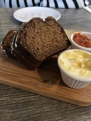 wheaten bread, with vegan butter and salsa  at Castle Bistro in Londonderry