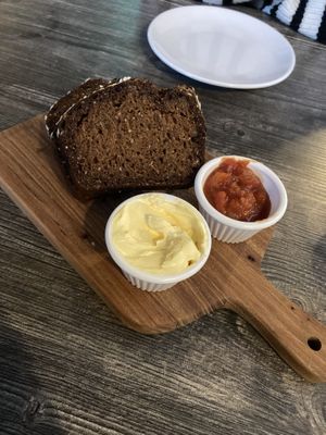Wheaten bread with vegan butter and salsa  at Castle Bistro in Londonderry