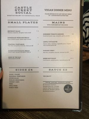 Vegan menu - Sept 2023    at Castle Bistro in Londonderry