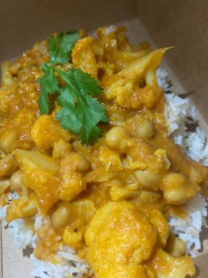 Chickpea and Cauliflower Curry over Basmati with Peas and Mint at Nourishing Empowerment in Cypress