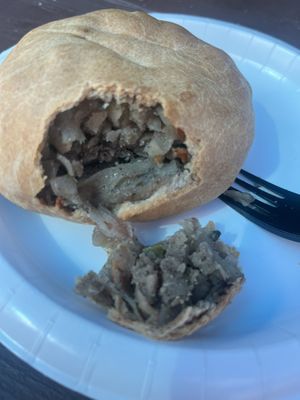 Inside the vegan pasty  at Miners Pasties and IceCream in Munising