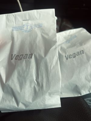 Clearly labeled and ready to go vegan pasties (we didn’t have any wait time and no line either)  at Miners Pasties and IceCream in Munising