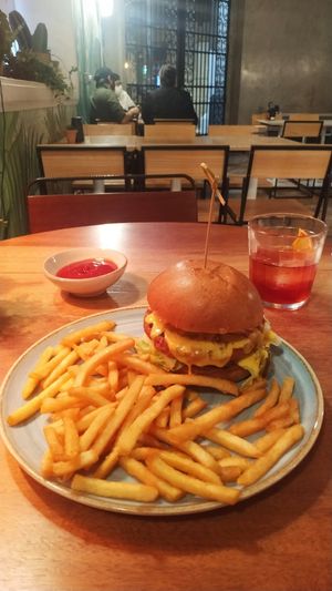 Plant salad burger at Green Kitchen in Sao Paulo
