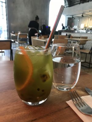 Soda de maracujá e capim santo. Incrível. 17 reais   at Green Kitchen in Sao Paulo