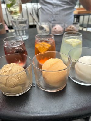Gelato flight and a spritz flight! Spritz flight was $15 for happy hour. Aperol spritz gelato was great.   at On Third Thought in Toronto