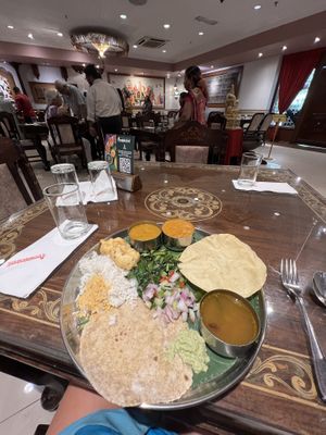 Indian vegan platter made from the open buffet  at Annalakshmi in Kuala Lumpur