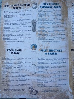 Menu at Resto Bar Taraca in Kotor