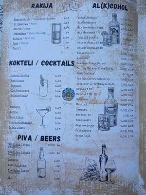 Menu at Resto Bar Taraca in Kotor