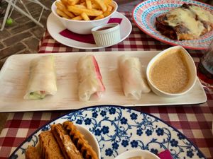 Vietnamese Rolls with delicious almond sauce at Resto Bar Taraca in Kotor