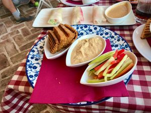 Hummus & Dried Tomato Bread with Vegetable Sticks at Resto Bar Taraca in Kotor