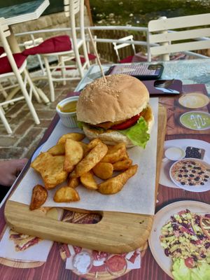Vegan burger and fries  at Resto Bar Taraca in Kotor