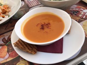 Spicy vegan soup at Resto Bar Taraca in Kotor