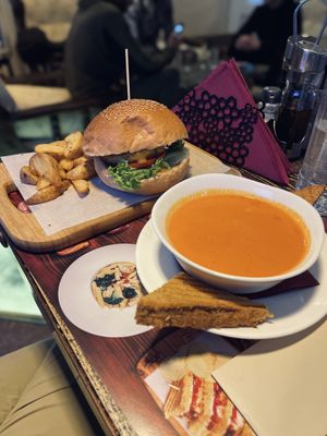 Soup and vegan burger   at Resto Bar Taraca in Kotor