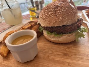 Vegan chickpea burger  at Resto Bar Taraca in Kotor