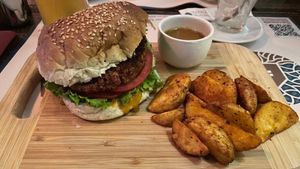 Watch out for honey-mustard-sauce on vegan burger. at Resto Bar Taraca in Kotor