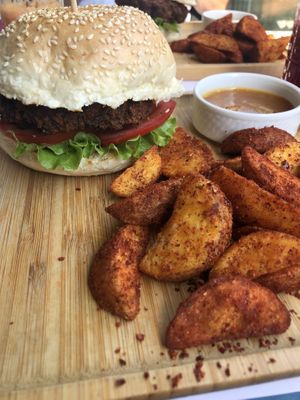 vegan burger (oat/ beets and other veg patty)  at Resto Bar Taraca in Kotor