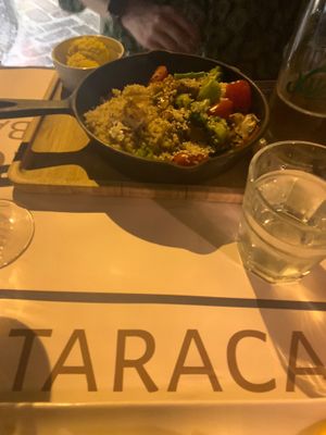 Vegan tofu teriyaki. Delicious - vegetables included mushroom, broccoli, carrots, peppers. Tofu and rice. Came with a polenta side.   at Resto Bar Taraca in Kotor